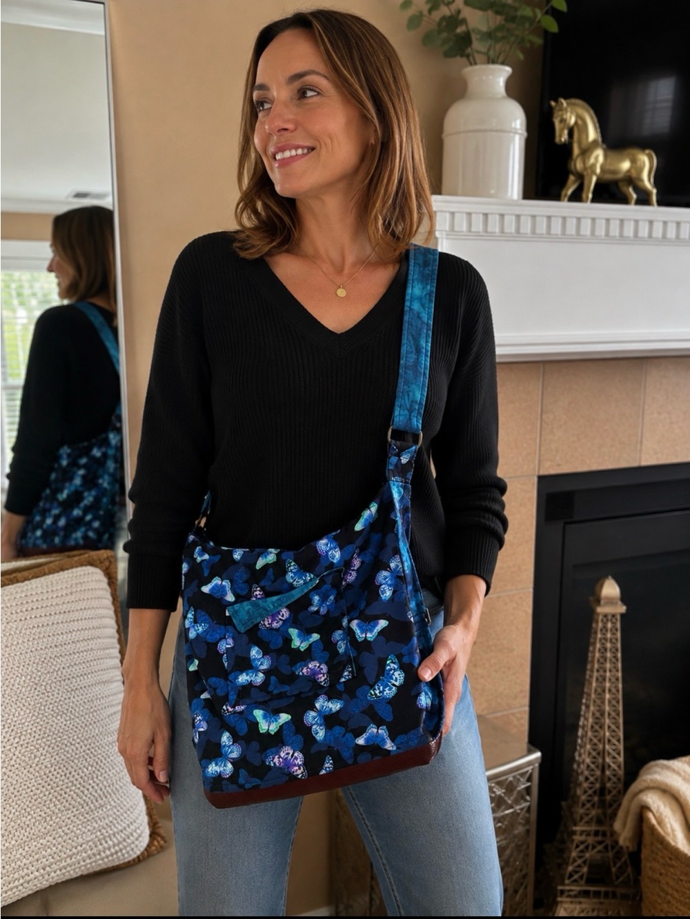 NEW HANDMADE beautiful Butterfly Print shoulder bag with matching change purse